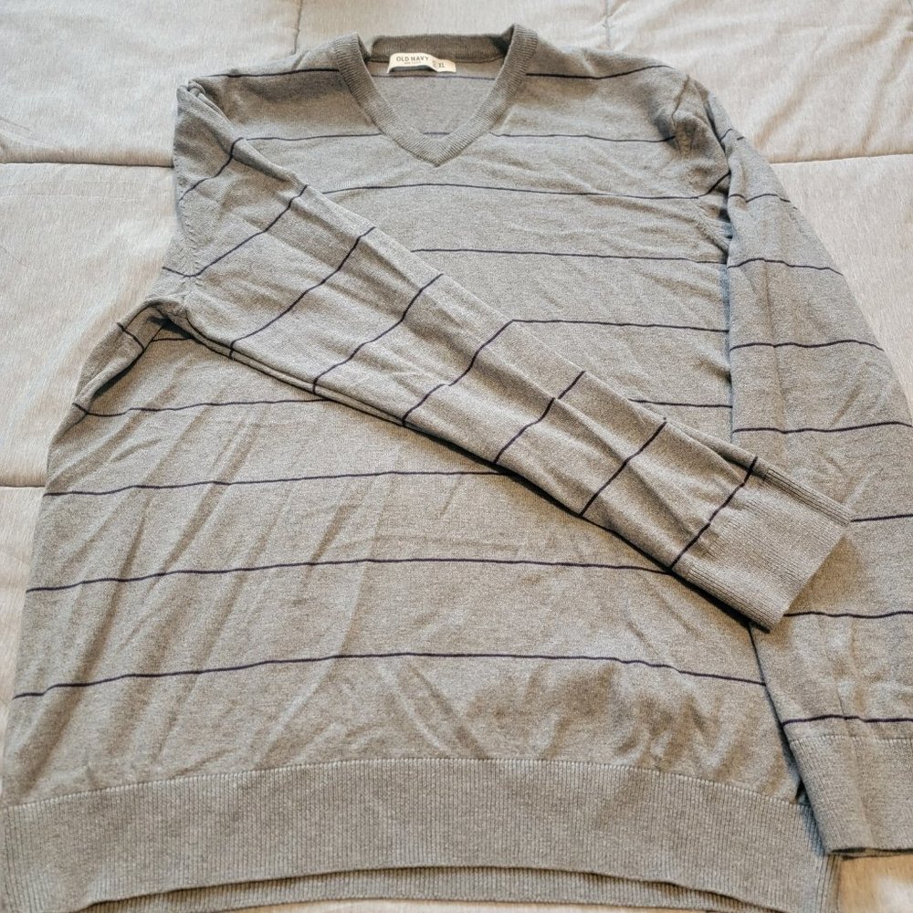 Old Navy Grey Sweater, Blue Stripes, XL